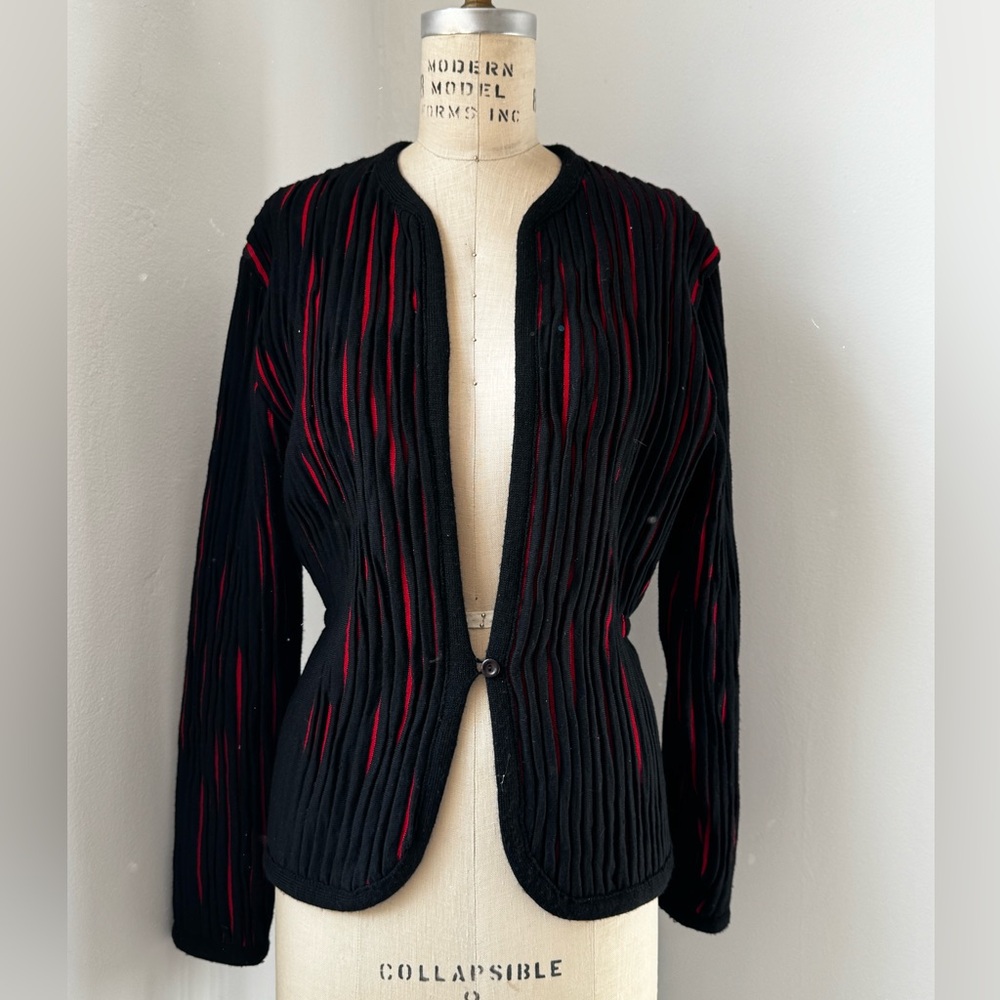Vintage Black and Red Textured Stripe Sweater by Stevens Creek